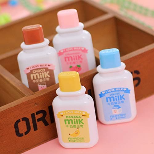 Brccee AC 4PCS Milk Bottle Correction tape Kawaii Cartoon Stationery Cute Students School Office Supplies (Brown, Blue, Yellow, Pink - Delivery with Random Color) thumbnail 3