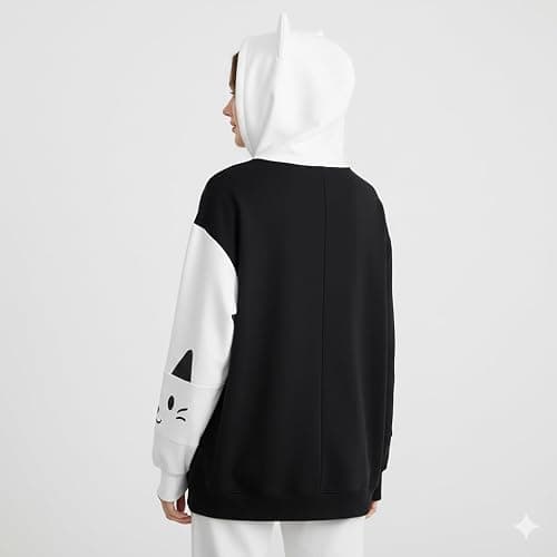 Feigujin Women Kawaii Cat Ear Hoodie Cute Japanese Anime Hooded Sweatshirt Preppy Meow Graphic Pullover Clothes Fall Winter thumbnail 4