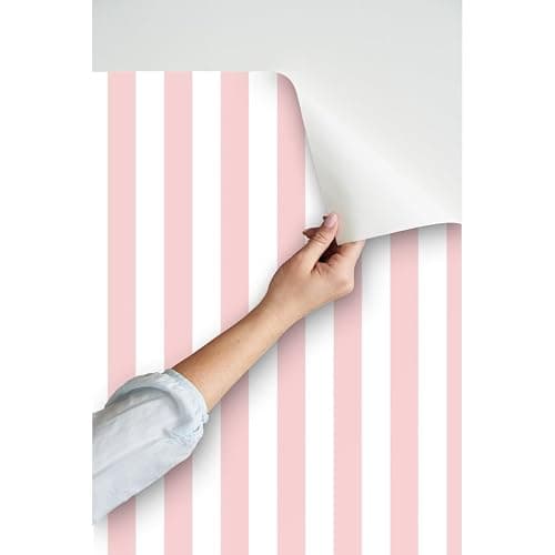 Peel & Stick Wallpaper 3ft x 2ft - Bold Stripe Dogwood Vertical Stripes Pink White Geometric Custom Removable Wallpaper by Spoonflower thumbnail 4