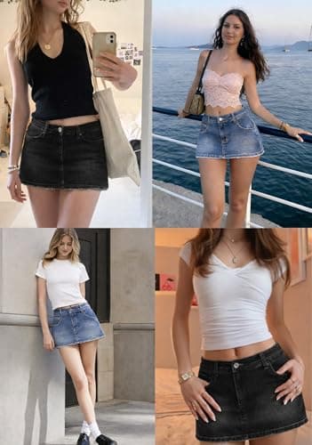 ELLEVEN Jean Skirts for Women Denim Mini Skorts Low Strechy Rise Dressy Casual Micro Y2k Skirt with Shorts Underneath Blue Small thumbnail 6