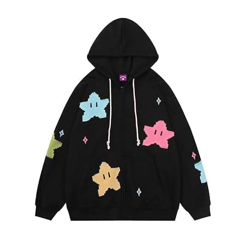 Tooe Women's Preppy Star Zip Up Hoodies Y2K Graphic Vintage Jacket Harajuku Baggy Sweatshirts Alt Long Sleeve Clothes thumbnail 5