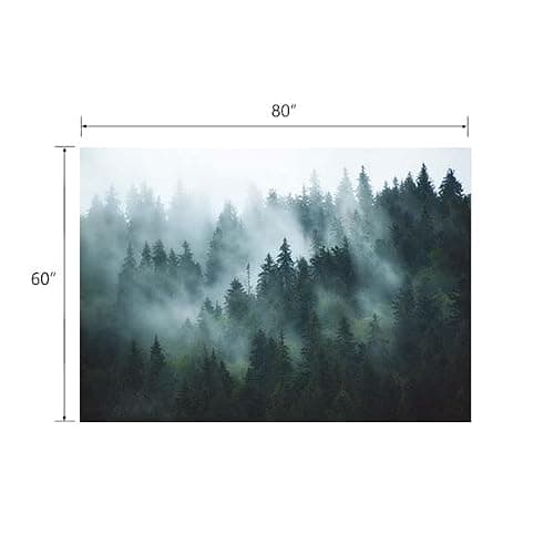 Green Foggy Wall Tapestry W80"xL60", Forest Themed Twilight Decorations thumbnail 7