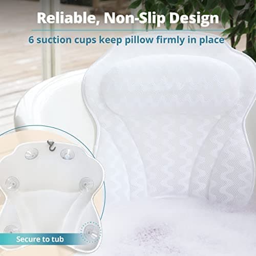Bath Pillow Bathtub Pillow Back Neck Support Pillow, Spa Cushion for Tub, Relaxing Headrest Bath Pillow, Portable Washable Bathtub Accessories with 3D Air Mesh Thick Soft Bath Pillow (Deluxe) thumbnail 6
