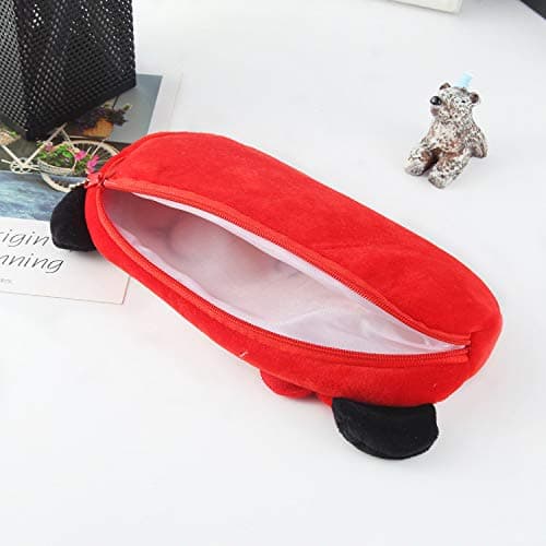HSYHERE Creative Cute Lovely Funny Happy Animals Bear Frog Face Fruit Strawberry Watermelon Soft Stuffed Surface Clothes Zipper Pencil Box Pencil Case Pencil Holder Pouch Pen Bag - Red Ladybug thumbnail 5