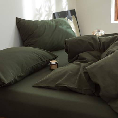 FOSSA Duvet Cover Set 100% Washed Cotton Linen Feel Super Soft Breathable Cozy 3 Pieces Bedding Sets Solid Olive Green Full/Double thumbnail 8