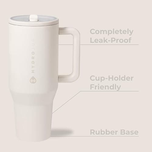 HydroJug Traveler - 32 oz Water Bottle with Handle & Flip Straw - Fits in Cup Holder, Leak Resistant Tumbler-Reusable Insulated Stainless Steel & Rubber Base - Gifts for Women & Men, Cream thumbnail 3