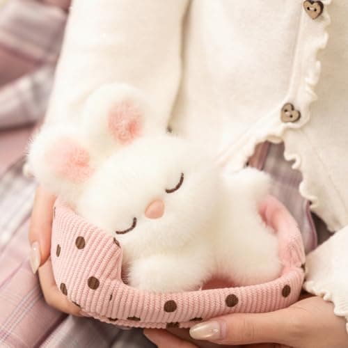 unsnurnoch 5.5" 2-in-1 Sleeping Bunny Plush Toy Set, Cute White Rabbit Stuffed Animal with Nest, Soft Mini Kawaii Plush Doll for Kids Girls Boys, Present for Birthday Christmas Room Decor thumbnail 7