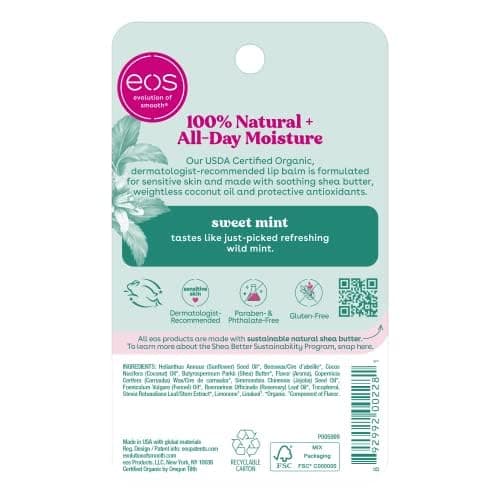 eos 100% Natural & Organic Lip Balm - Sweet Mint, All-Day Moisture, Dermatologist Recommended for Sensitive Skin Care, Lip Care Products, 0.25 oz thumbnail 7