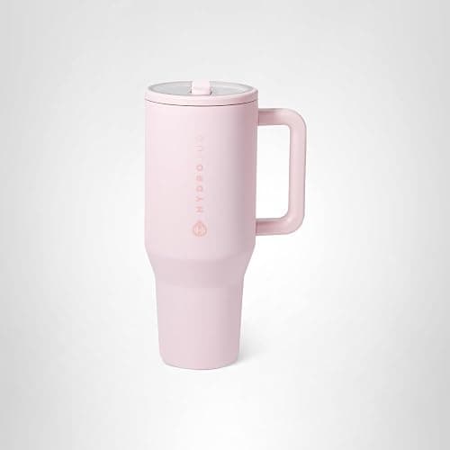 HydroJug Traveler - 40 oz Water Bottle with Handle & Flip Straw - Fits in Cup Holder, Leak Resistant Tumbler-Reusable Insulated Stainless Steel & Rubber Base - Gifts for Women & Men, Pink Sand thumbnail 7