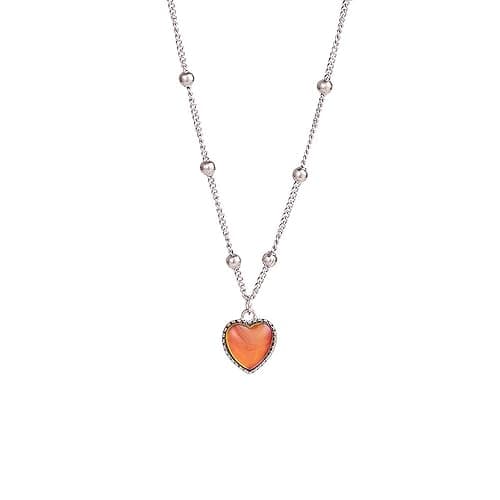 Color Change Love Heart Pendant Necklace Temperature Sense Color Changing Rings Glass Beaded Link Chain Trendy Necklace for Women - Necklace thumbnail 2