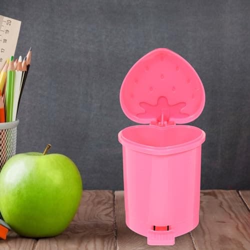 Garneck Mini Strawberry Desktop Trash can with Lid 4.13X3.54In Cute Pink Garbage Bin for Home Office Bedroom Storage and Wastepaper Organizer thumbnail 7