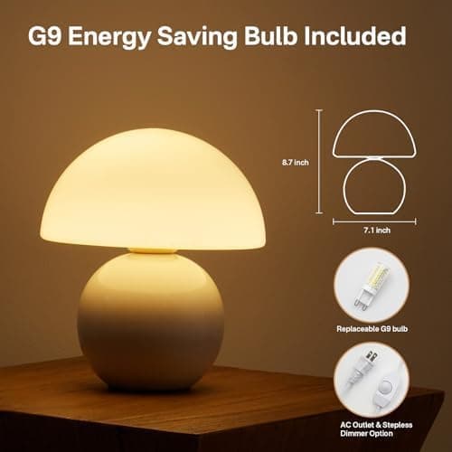 Dawnwake Mushroom Lamp Table Lamp for Bedroom,Desk Bedside Small Lamps for Living Room Night Stands,Mushroom Decor Cute Mini Modern Mid Century Lamps,Unique Aesthetic Home Living Room Decor(White) thumbnail 4