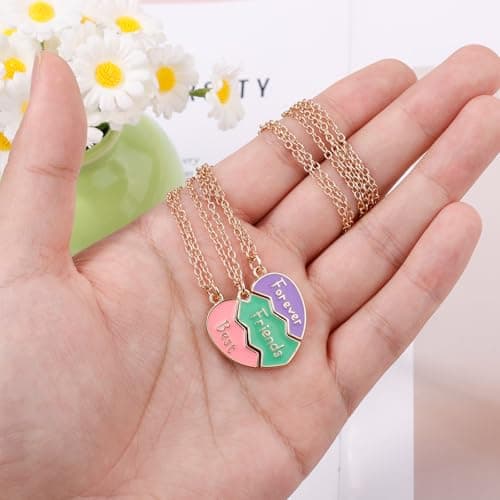 3pcs Friendship Necklaces for 3, Love Heart Enamel Magnetic Matching Pendant Necklace Forever Three Friends Jewelry Gifts for Women Men Anniversary Birthday (Style 2), Medium, Stainless Steel, No thumbnail 5