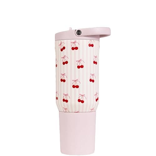 HydroJug Sport - Stainless Steel Tumbler with Straw, Vacuum Insulated, 20oz Leakproof Water Bottle, Ergonomic Design, Reusable, Dishwasher Safe, Rubber Base, Durable for Gym or Outdoors, Sweet Cherry thumbnail 5
