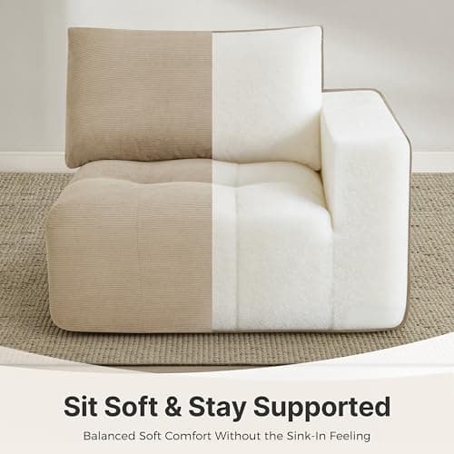MCombo 121" Oversized Boneless Sofa with Ottoman, Extra Deep Cloud Couch Modular Sectional Sofa, Compressed Foam Couch for Living Room SS378 (Light Brown) thumbnail 5