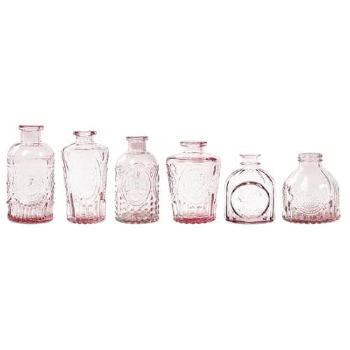 Efavormart Set of 6 Vintage Embossed Dusty Rose Glass Bud Vases, Decorative Apothecary Style Reed Diffuser Table Centerpieces thumbnail 6