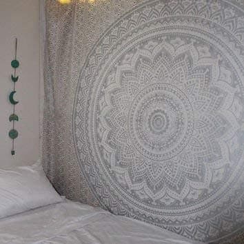 Popular Handicrafts Hippie Mandala Ombre Tapestry Wall Hanging - Maditation Silver Gypsy Bohemian Hippy Psychedelic Dorm Room Decor Poster 30 x 40 Inch - Image 1
