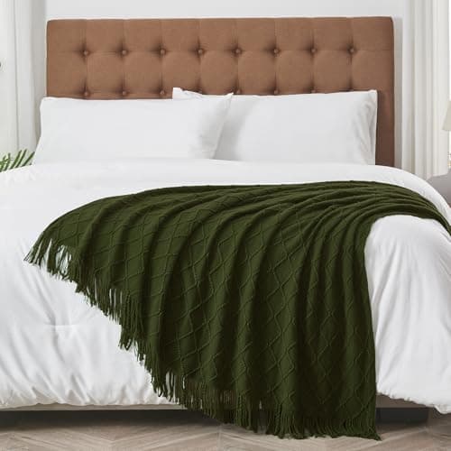 inhand Knitted Throw Blankets for Couch and Bed, Soft Cozy Knit Blanket with Tassel, Dark Green Lightweight Decorative Blankets and Throws, Farmhouse Warm Woven Blanket for Men and Women, 50"x60" thumbnail 3