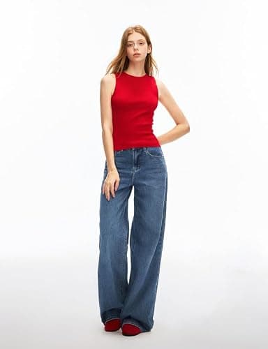 Women's Adjustable Wasit Baggy Jeans with Snap-Button Waistband Wide Straight Leg High Rise Jeans Denim Pants Y2K Trousers thumbnail 7