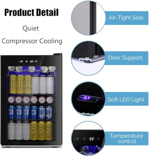 Antarctic Star Beverage Cooler 145 Can Mini Fridge Glass Door for Soda Beer Wine Glass Door Stainless Steel Small Drink Refrigerator Digital Display for Home, Office Bar,4.4cu.ft… - 4.4cu.ft - Black thumbnail 4