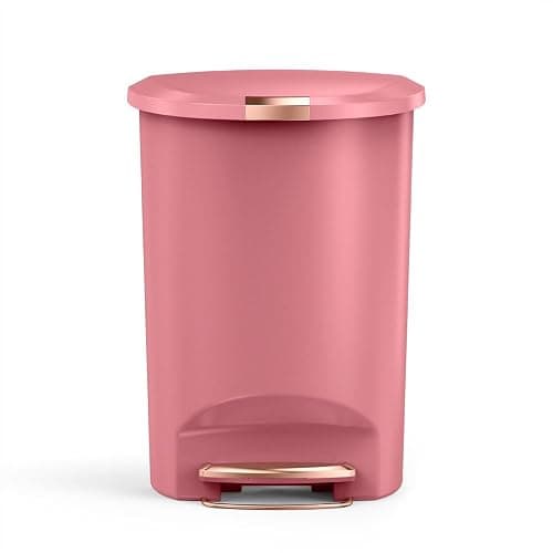 simplehuman Semi-Round Step Can, 50L / 13 Gallon Kitchen Trash Can, Studio Edition, Pet-Proof Slide Lock, 150,000-Step Pedal, Lid Shox® Silent Close, Blush Plastic - Image 1