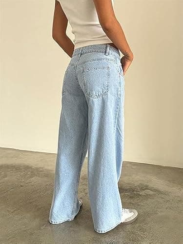 Women's Low Rise Baggy Jeans Washed Straight Wide Leg Boyfriend Denim Pants Casual Loose Jeans Y2K Girl Style thumbnail 2