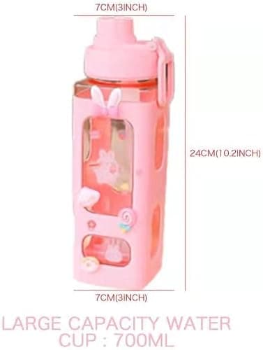 excvalues Kawaii Water Bottle with Straw Cute Large Water Bottles with Kawaii Stickers Aesthetic Leakproof Square Drinking Bottle (Pink) thumbnail 2