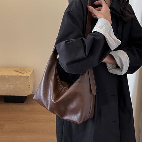 Shoulder Bag for Women, PU Leather Crossbody Hobo Handbags Slouchy Tote Purses for Everyday Travel & Work (Coffee) thumbnail 3