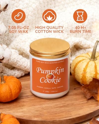 AmyRylan Fall Scented Candle for Home, Pumpkin Cookie 7.05 oz 40 Hour Burn Time, Long Lasting Soy Jar Candle, Gifts for Christmas, Halloween, Mother's Day, Inspirational Gifts for Women, Aromatherapy thumbnail 2