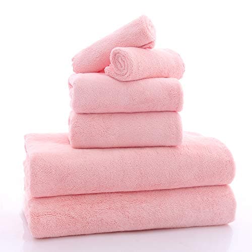 MOONQUEEN Ultra Soft Towel Set - Quick Drying - 2 Bath Towels 2 Hand Towels 2 Washcloths - Microfiber Coral Velvet Highly Absorbent Towel for Fitness, Bathroom, Sports, Yoga, Travel (Pink, 6 Pcs) thumbnail 8