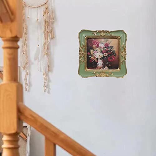 WINPLUS+ Vintage Picture frames 3x3,Luxury Antique Photo Frames With Golden Embossed Flower Furnishing, Retro Style Decor, Wall and Tabletop Display, Art Gallery (3 * 3-Green) thumbnail 4