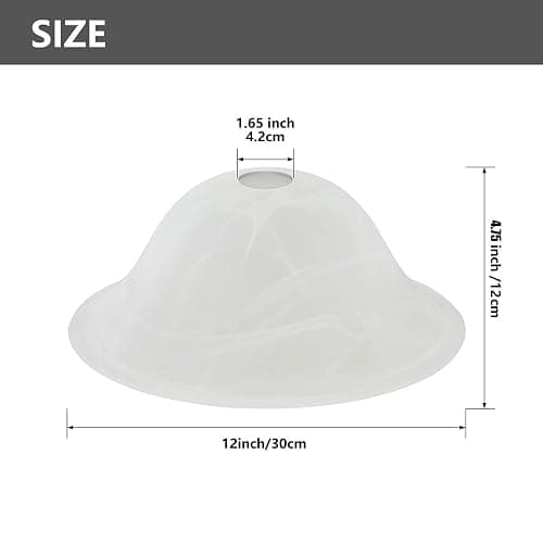 Glass Lamp Shade Replacement 12"D x 4.75"H,Lamp Shades For Floor Lamps Suitable for E26 Socket Torchiere Lamp Shade GlassShades Ceiling Fan Light Covers Ceiling Fan Globe Replacement Glass Bowl thumbnail 3