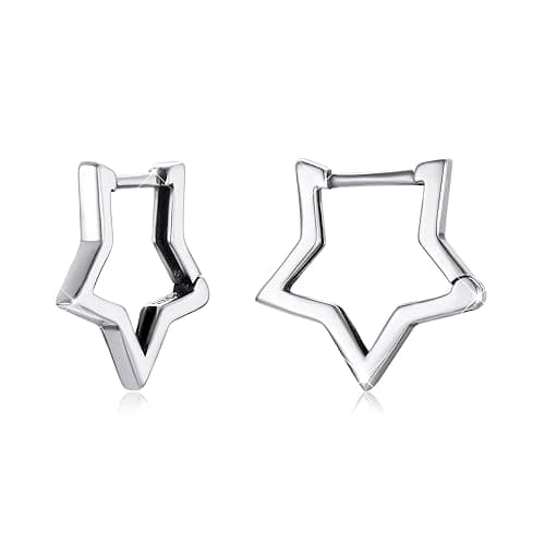 BISAER Star Earrings 925 Sterling Silver Cute Hoop Earrings for Women Hypoallergenic Small Sleeper Tragus Hoop Earrings Cartilage Jewelry Gifts - Image 1