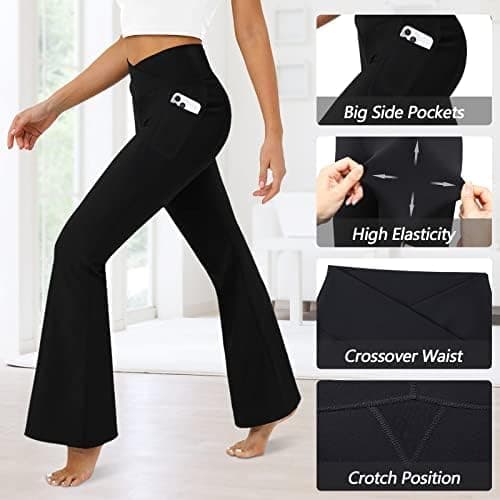 DLOODA Women's Flare Leggings with Pockets-Crossover High Waisted Bootcut Yoga Pants-Tummy Control Bell Bottom Leggings thumbnail 6