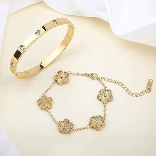 Hidaily 4Pcs Love Bracelet Set, Plated Bracelet Sets, Adjustable Gold Stack Bracelets thumbnail 7