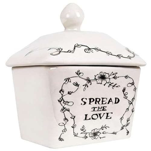Creative Co-Op Country Stoneware Butter Dish with Lid, "Spread the Love" Message, and Farm Line Drawing, White and Black, Food, Microwave, and Dishwasher Safe thumbnail 6