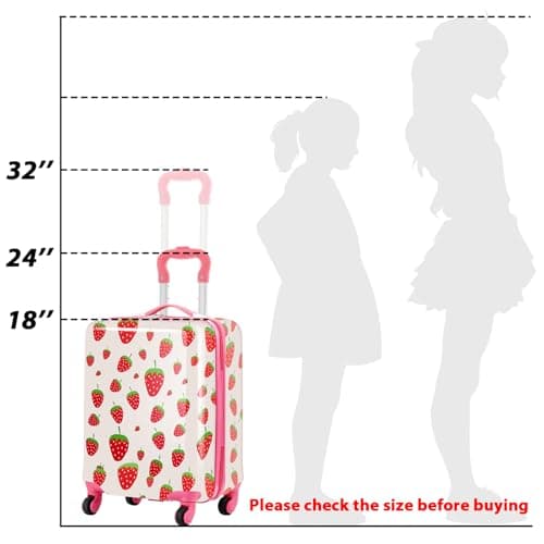 Redbaker 17 Inch 6 Pcs Kids Luggage Set Kids Rolling Luggage Double Pattern Suitcase for Boys Girls (Blush Pink, Strawberry Style) thumbnail 3