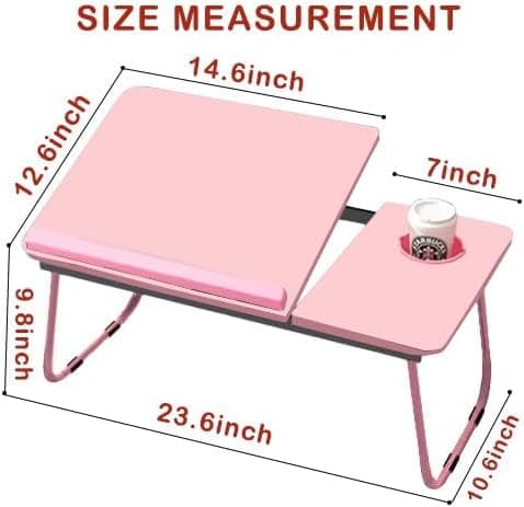 KKTECH Laptop Tray with Adjustable Angle, Space-Saving Bed Table with Foldable Legs, Cup Slot, Book Holder, Reading Stand, Versatile Laptop Table for Bed Use (PINK) thumbnail 3