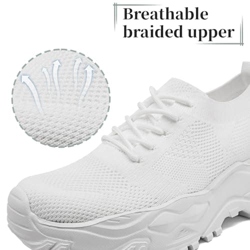 VXGGVX Women's Chunky Platform Tennis Sneakers Walking Running Gym Shoes Lightweight Breathable Comfort Work Sports Casual Elevator Shoes White Size 8 thumbnail 5