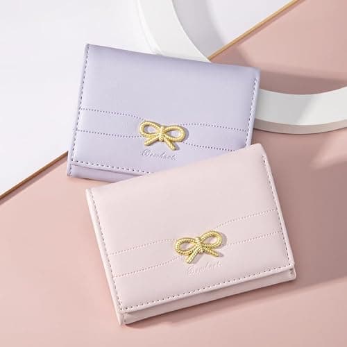 RNIEGA Small Wallets Girls Cute Coquette Bow Wallet Women Aesthetic Credit Card Holder with ID Window, Pink thumbnail 2