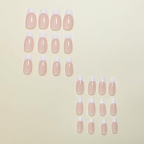French Press On Nails - Christmas Stocking Stuffers Gitfs for Women Short Almond Pink False Nail Tips, Gitfs for Women 24 Pcs Stick On Nails, Supremely Fit & Natural Reusable Nails in 12 Sizes thumbnail 4