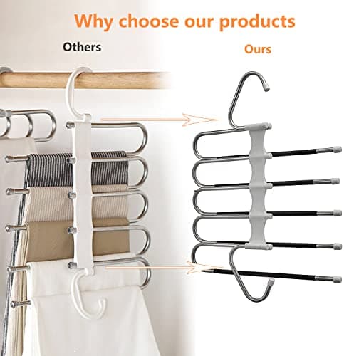 Upgrade Azeroth Pants Hangers 4 Pack Space Saving S-Type Stainless Steel Clothes Pants Hangers,Anti-Slip Design,Clothes Closet Storage Organizer for Pants Jeans Trousers Skirts Scarf thumbnail 5