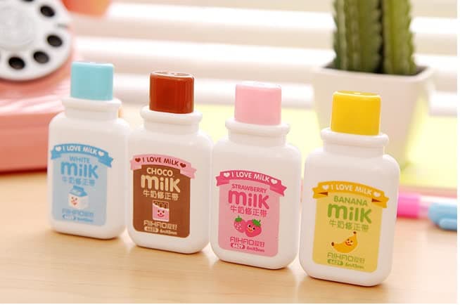 Brccee AC 4PCS Milk Bottle Correction tape Kawaii Cartoon Stationery Cute Students School Office Supplies (Brown, Blue, Yellow, Pink - Delivery with Random Color) thumbnail 5