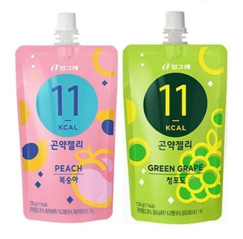 BINGGRAE Korean Konjac Jelly 2-Pack – Peach & Green Grape Flavors, 130g Each, 11kcal Low Calorie Diet Jelly, Healthy Korean Snack