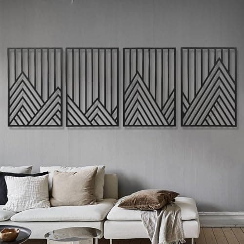 AMAATE Black Metal Wall Art, 4 Pieces Minimalist Geometric Mountain Line Art Sculpture, Hollowed Out Abstract Modern Metal Hanging Decor for Living Room Bedroom Office 14.6" X 22.5" in thumbnail 2