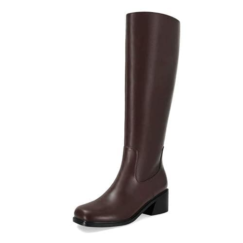 SOVANYOU Women's Knee High Boots Square Toe Chunky Block Heel Riding Boots with Side Zipper Comfortable Stylish Low Heel Tall Boot - Image 1