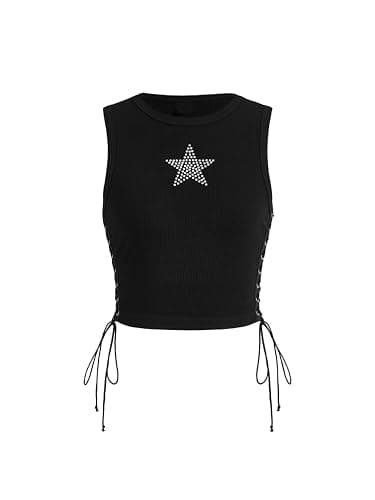 SOLY HUX Women's Tank Tops Y2K Sleeveless Ribbed Star Crop Tank Top Summer Going Out Tops - Image 1