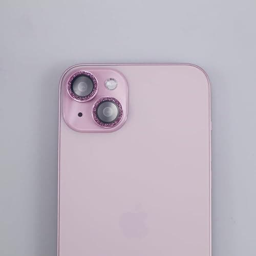 BONVAN for iPhone 15/15 Plus Camera Lens Protector Bling Glitter Metal Crystal Tempered Glass Screen Accessories Sparkly Lens Cover, also Compatible with iPhone 16e (2PCS) (Pink) thumbnail 4