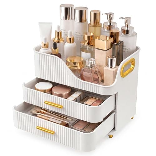 Booklov Countertop Makeup Organizer with Drawers, 3 Tier Large Cosmetic Storage Box for Vanity, Bathroom Counter, Dresser, Skincare Display Case for Lipsticks, Beauty Palettes, Teen Girl Gifts, White - Image 1