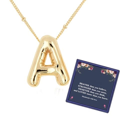 DIOWUS Bubble Letter Necklace For Women,Dainty Balloon Initial Necklaces 18k Gold Plated Chain Pendant Alphabet Necklaces For Teen Girls Girlfriend Charm Simple Jewerlry Gift - A - Image 1
